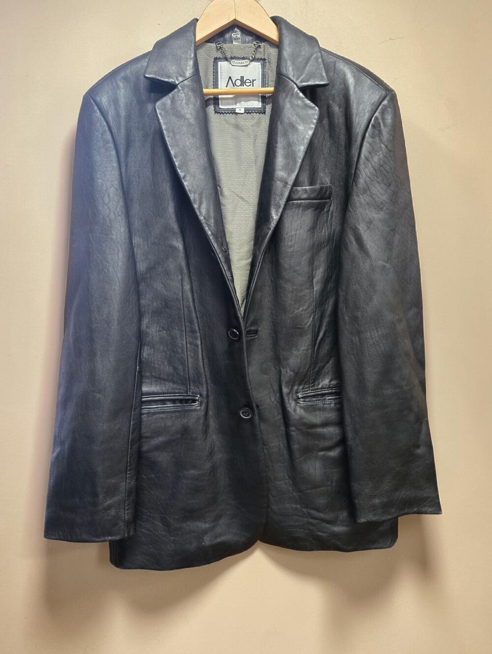 Adler Authentic Genuine Lambskin Leather Blazer Jacket Black Size Medium